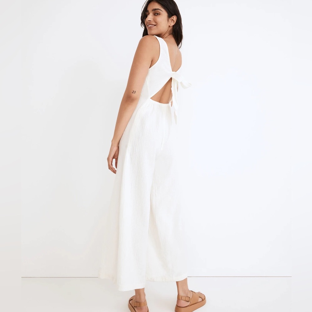 Madewell White Open-Back Tie Jumpsuit